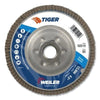 Tiger® Disc Angled Style Flap Disc, 4-1/2 in dia, 60 Grit, 5/8 in-11, 13000 rpm, Type 29