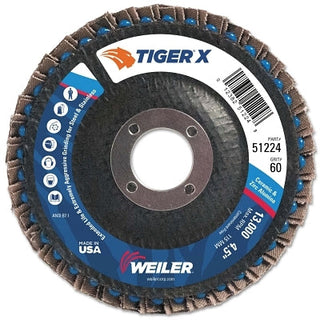 Disco de lixa Tiger® X, 4-1/2 pol. de diâmetro, grão 60, eixo de 7/8 pol., 13.000 rpm, tipo 27