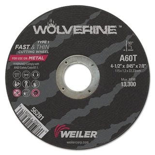 Wolverine® AO Flat Type 1 Cutting Wheel, 4-1/2 in dia, 0.045 in Thick, 7/8 in Arbor, 60 Grit