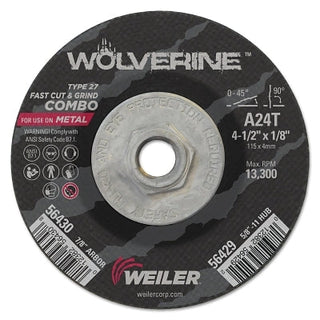 Wolverine™ Combo Wheel, 4-1/2 in dia, 1/8 Thick, 5/8 in - 11 UNC Arbor, 24 Grit