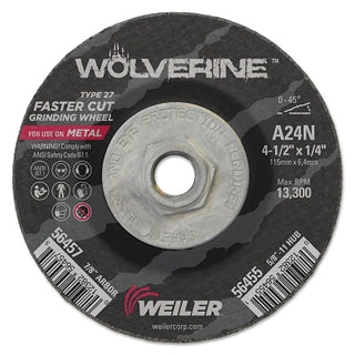 Wolverine™ Grinding Wheel, 4-1/2 in dia, 1/4 in Thick, 5/8 in - 11 UNC Arbor, 24 Grit