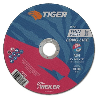 Tiger® AO Cutting Wheel, 6 in dia x 0.045 in Thick, 7/8 in Arbor, A60T, Type 1