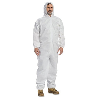 Coveralls, Attached Hood, White, 3X-Large