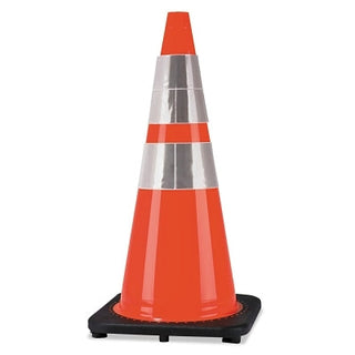 DW Series Traffic Cone, 28 in H, 7 lb PVC, Orange/Black Base, Reflective Collar