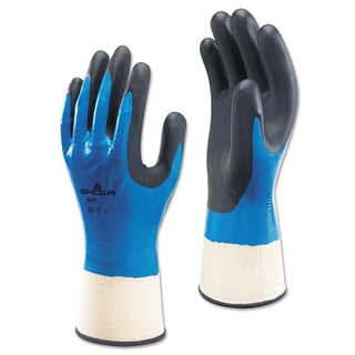 Luvas 377 resistentes a líquidos, revestidas com espuma de nitrilo, tamanho médio, pretas/azuis/brancas