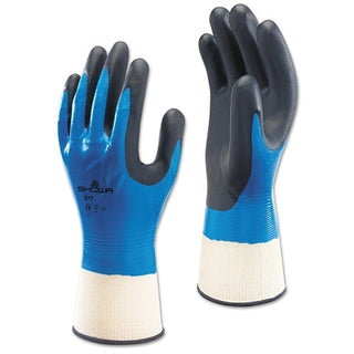Luvas 377 resistentes a líquidos, revestidas com espuma de nitrilo/nitrilo, tamanho 2XG, pretas/azuis/brancas