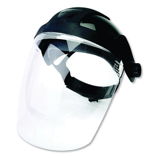 DP4™ Series Multi-Purpose Faceshield, Window & Ratcheting Headgear, Clear, Black Crown,9 in H x 12.125 in L